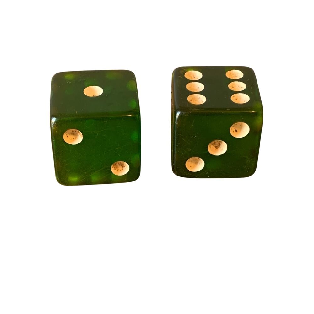 Vintage Large Bakelite Translucent Apple Green Dice 1” Set of 2 Oversized